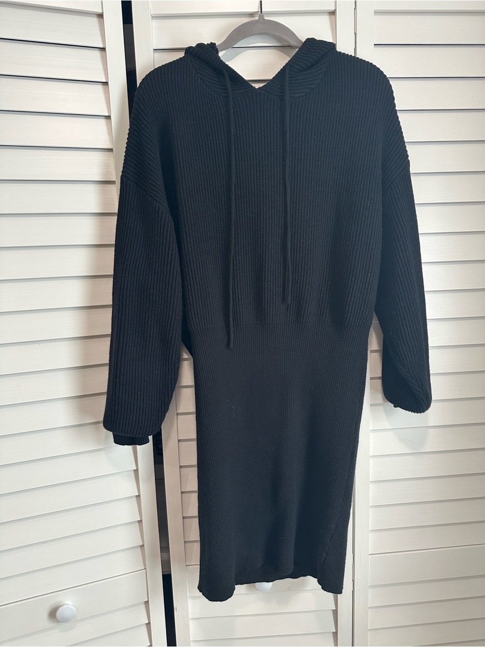 Black Ribbed Hooded Knit Dress